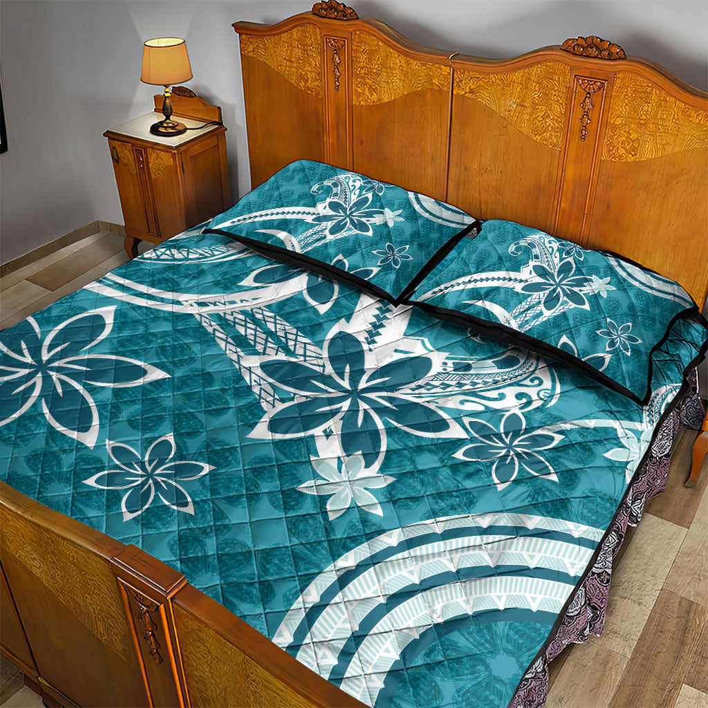 Hawaii Pupuala Plumeria Teal Quilt Bed Set Polynesian Pattern LT01 - Polynesian Pride