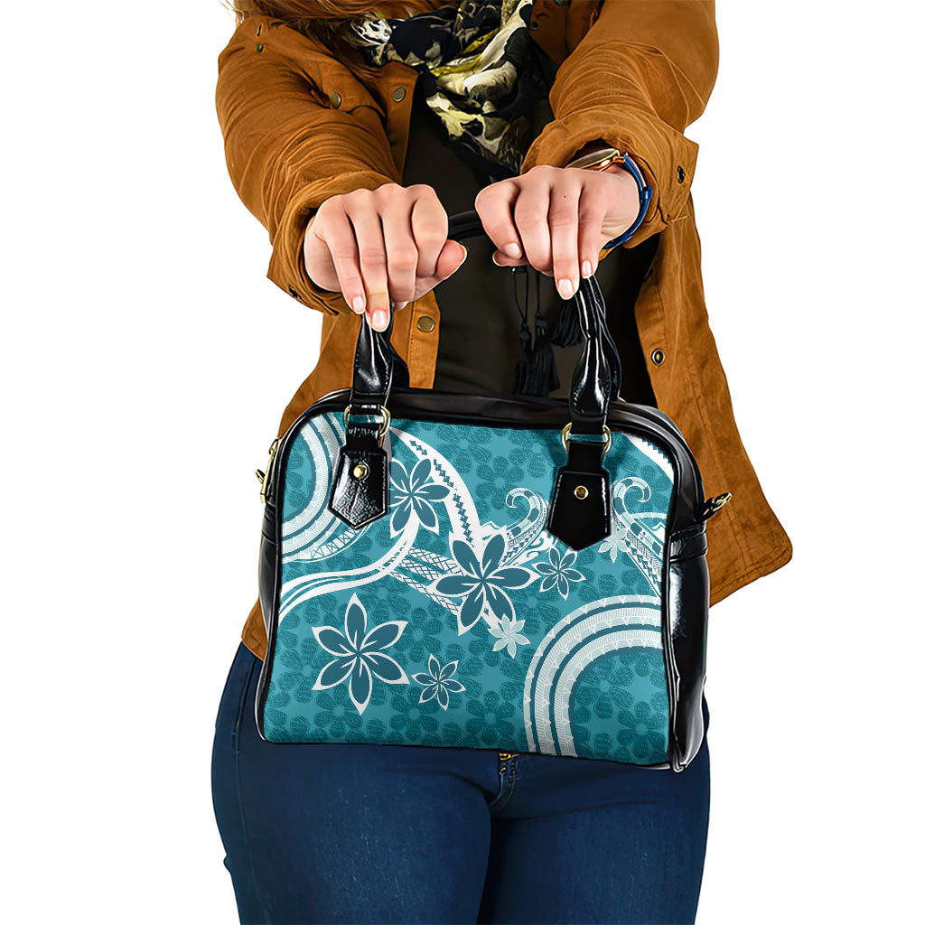 Hawaii Pupuala Plumeria Teal Shoulder Handbag Polynesian Pattern LT01 One Size Teal - Polynesian Pride