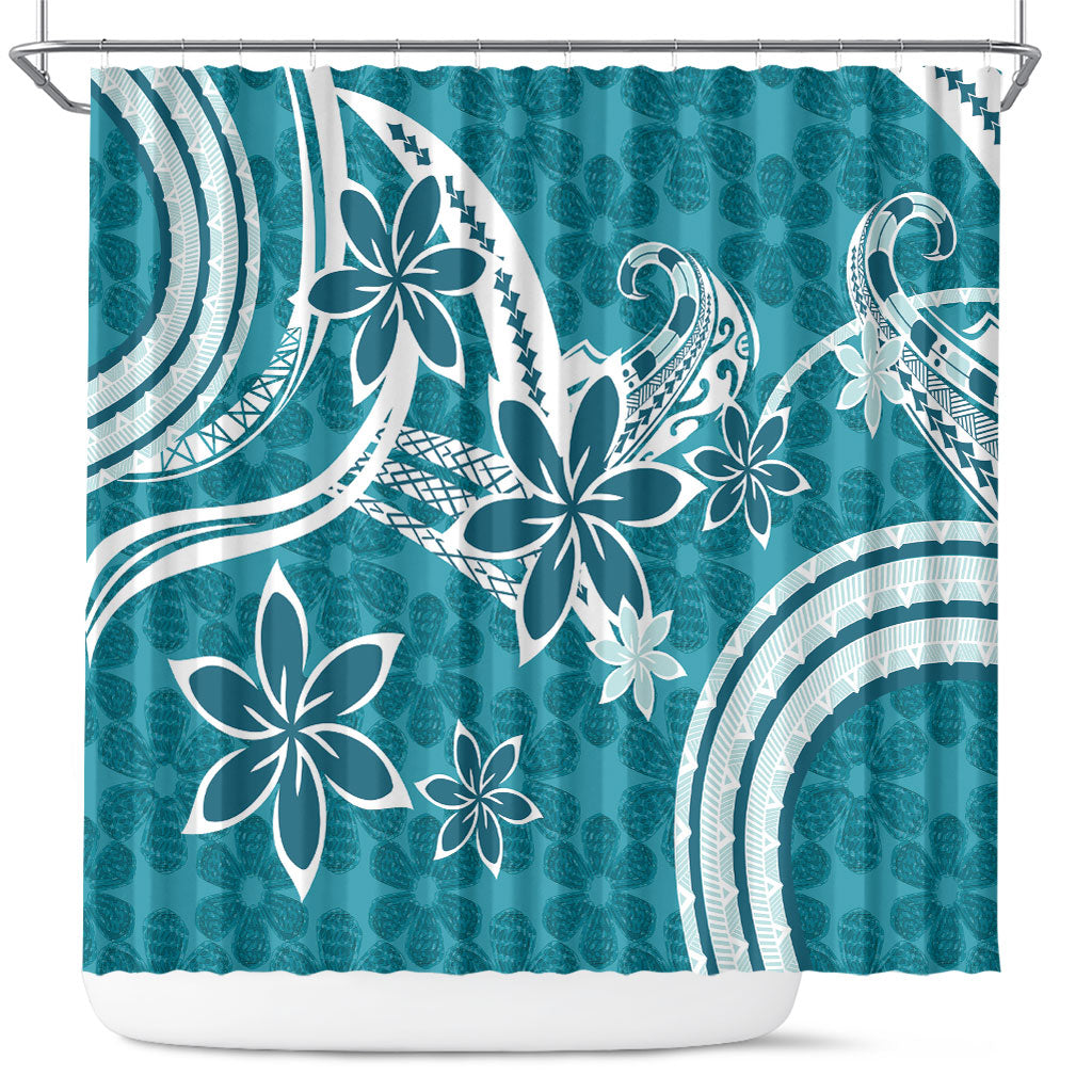 Hawaii Pupuala Plumeria Teal Shower Curtain Polynesian Pattern LT01 Teal - Polynesian Pride