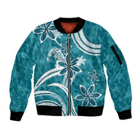 Hawaii Pupuala Plumeria Teal Sleeve Zip Bomber Jacket Polynesian Pattern LT01 Unisex Teal - Polynesian Pride