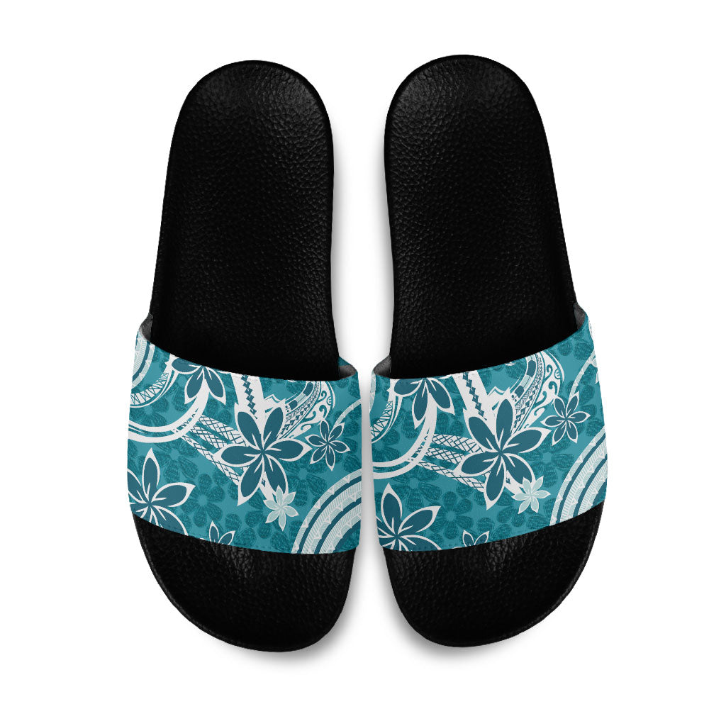 Hawaii Pupuala Plumeria Teal Slide Sandals Polynesian Pattern LT01 Teal - Polynesian Pride