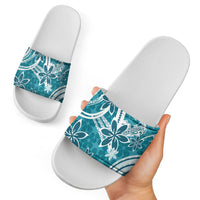 Hawaii Pupuala Plumeria Teal Slide Sandals Polynesian Pattern LT01 - Polynesian Pride