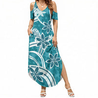 Hawaii Pupuala Plumeria Teal Summer Maxi Dress Polynesian Pattern LT01 Women Teal - Polynesian Pride