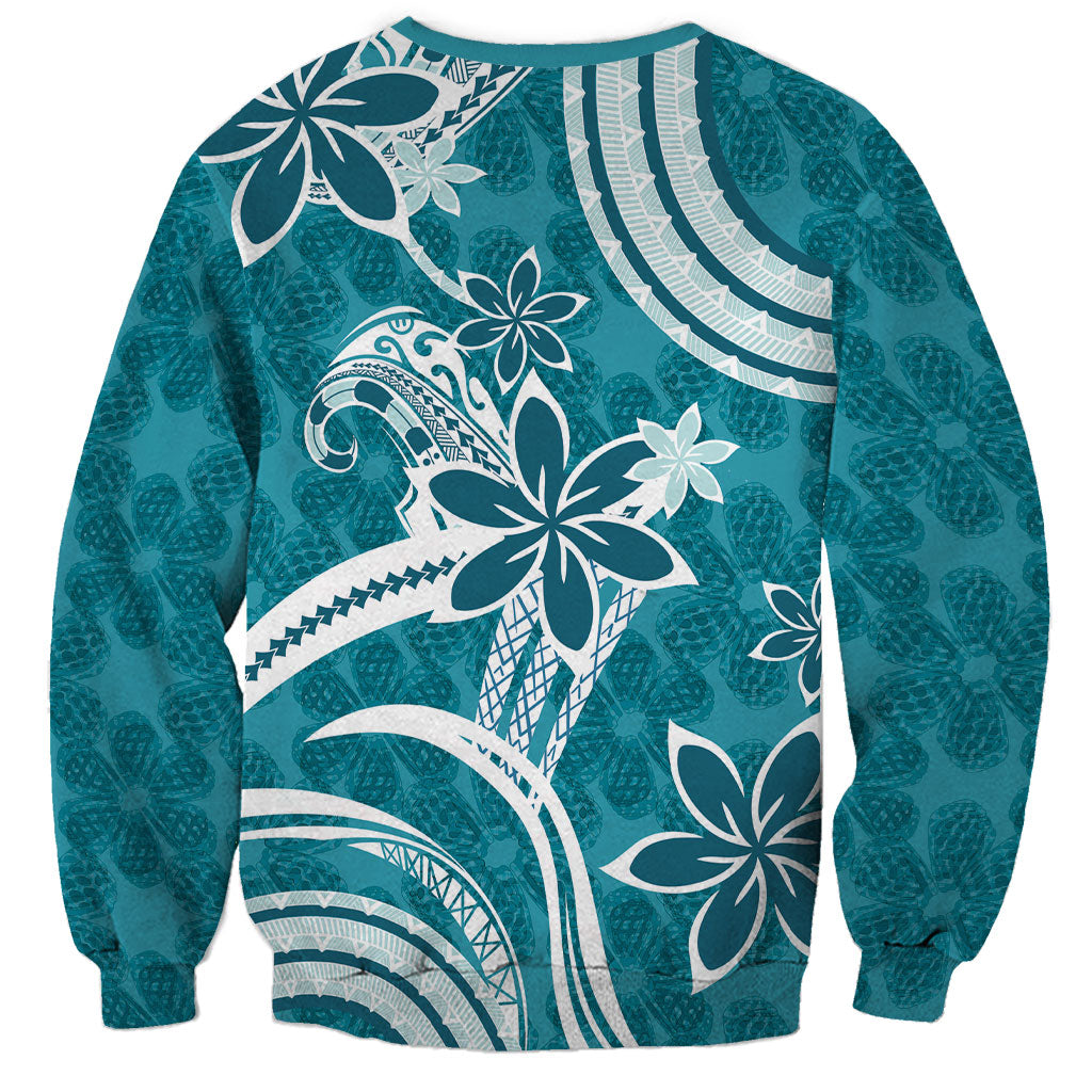 Hawaii Pupuala Plumeria Teal Sweatshirt Polynesian Pattern LT01 - Polynesian Pride