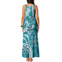 Hawaii Pupuala Plumeria Teal Tank Maxi Dress Polynesian Pattern LT01 - Polynesian Pride