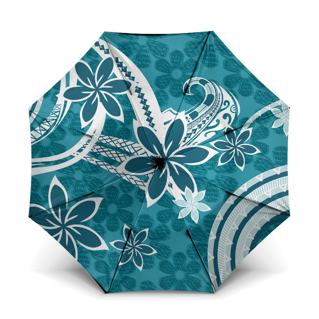 Hawaii Pupuala Plumeria Teal Umbrella Polynesian Pattern LT01 One Size Folded 11.42 inch Opened Diameter 37.4 inch Teal - Polynesian Pride