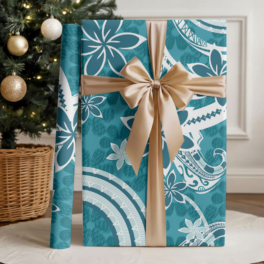 Hawaii Pupuala Plumeria Teal Wrapping Paper Polynesian Pattern LT01 - Polynesian Pride
