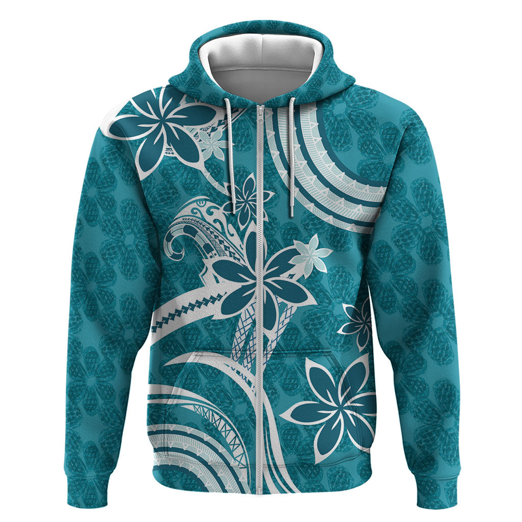 Hawaii Pupuala Plumeria Teal Zip Hoodie Polynesian Pattern LT01 Zip Hoodie Teal - Polynesian Pride
