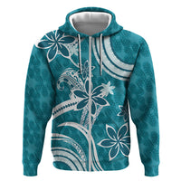 Hawaii Pupuala Plumeria Teal Zip Hoodie Polynesian Pattern LT01 Zip Hoodie Teal - Polynesian Pride