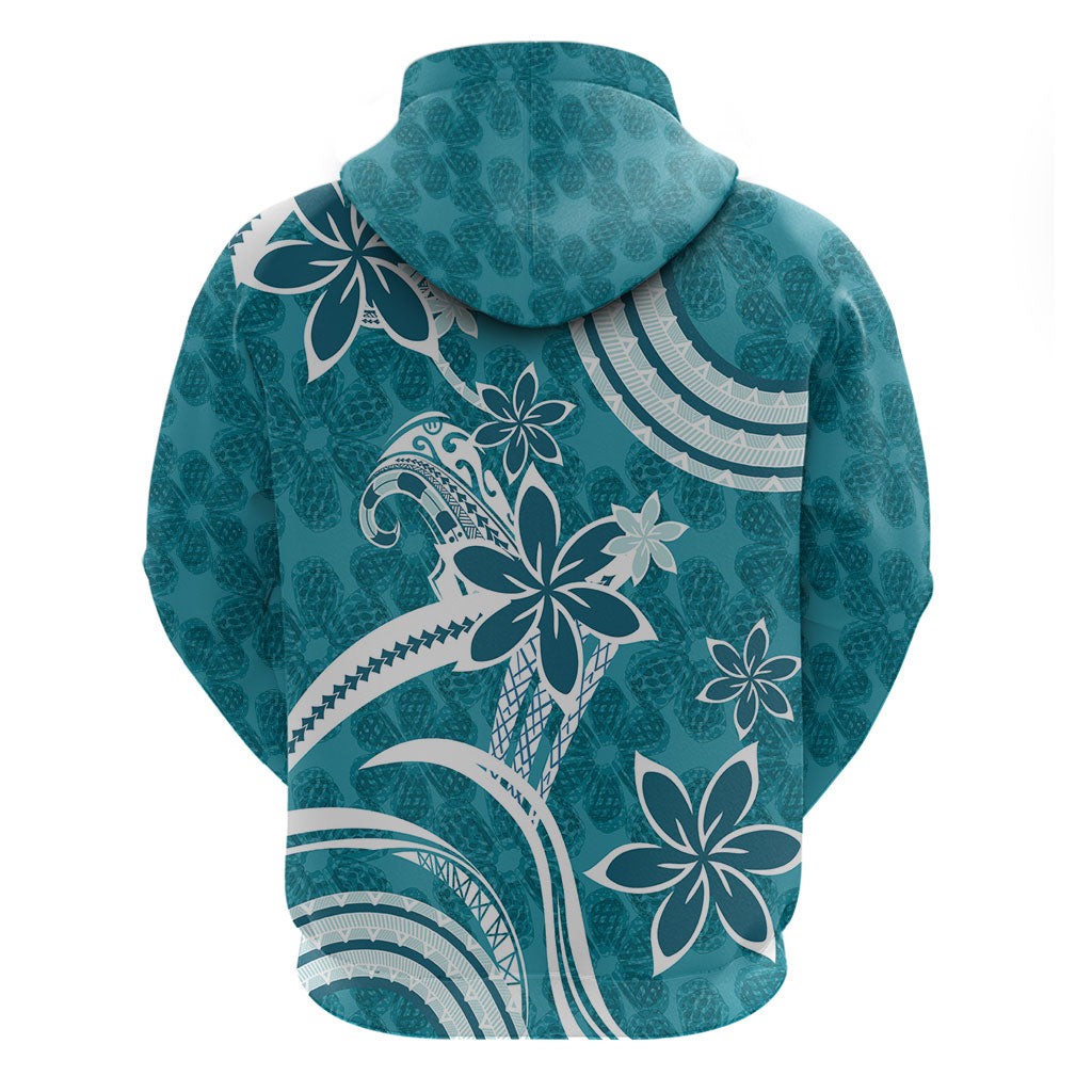 Hawaii Pupuala Plumeria Teal Zip Hoodie Polynesian Pattern LT01 - Polynesian Pride