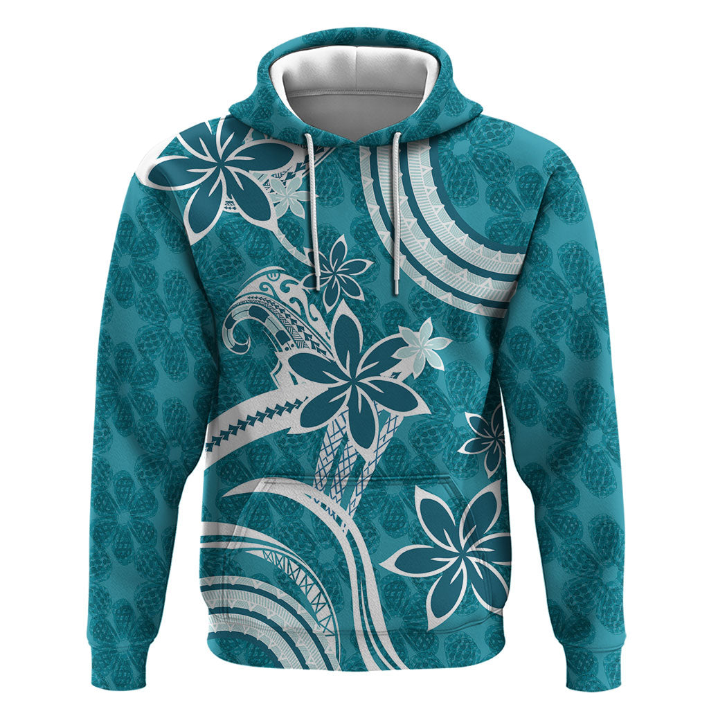 Hawaii Pupuala Plumeria Teal Zip Hoodie Polynesian Pattern LT01 Pullover Hoodie Teal - Polynesian Pride