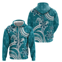 Hawaii Pupuala Plumeria Teal Zip Hoodie Polynesian Pattern LT01 - Polynesian Pride