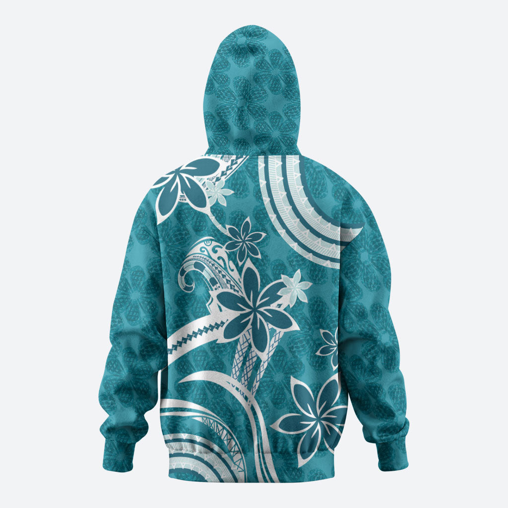 Hawaii Pupuala Plumeria Teal Zip Hoodie Polynesian Pattern LT01 - Polynesian Pride