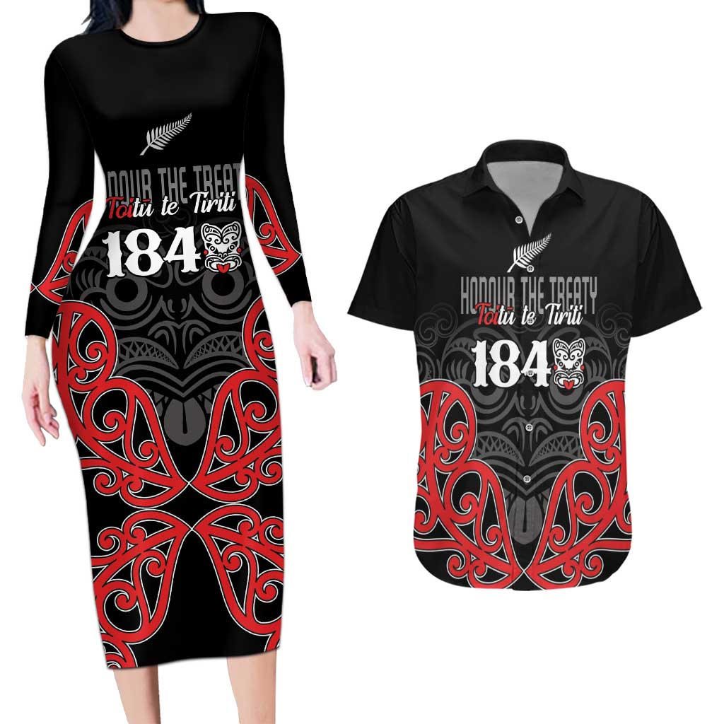 Toitu Te Tiriti 1840 Aotearoa Couples Matching Long Sleeve Bodycon Dress and Hawaiian Shirt Stand Together Stand Stronger