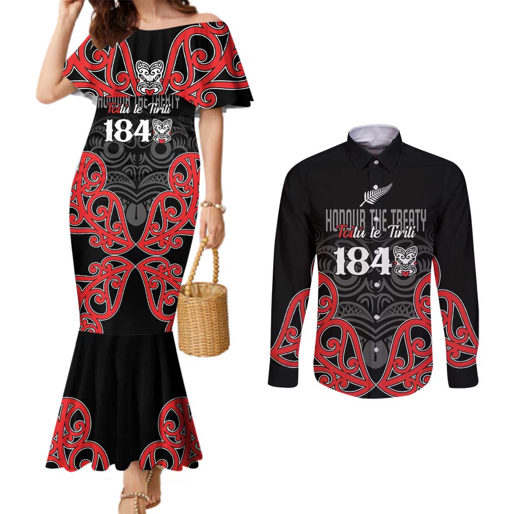 Toitu Te Tiriti 1840 Aotearoa Couples Matching Mermaid Dress and Long Sleeve Button Shirt Stand Together Stand Stronger
