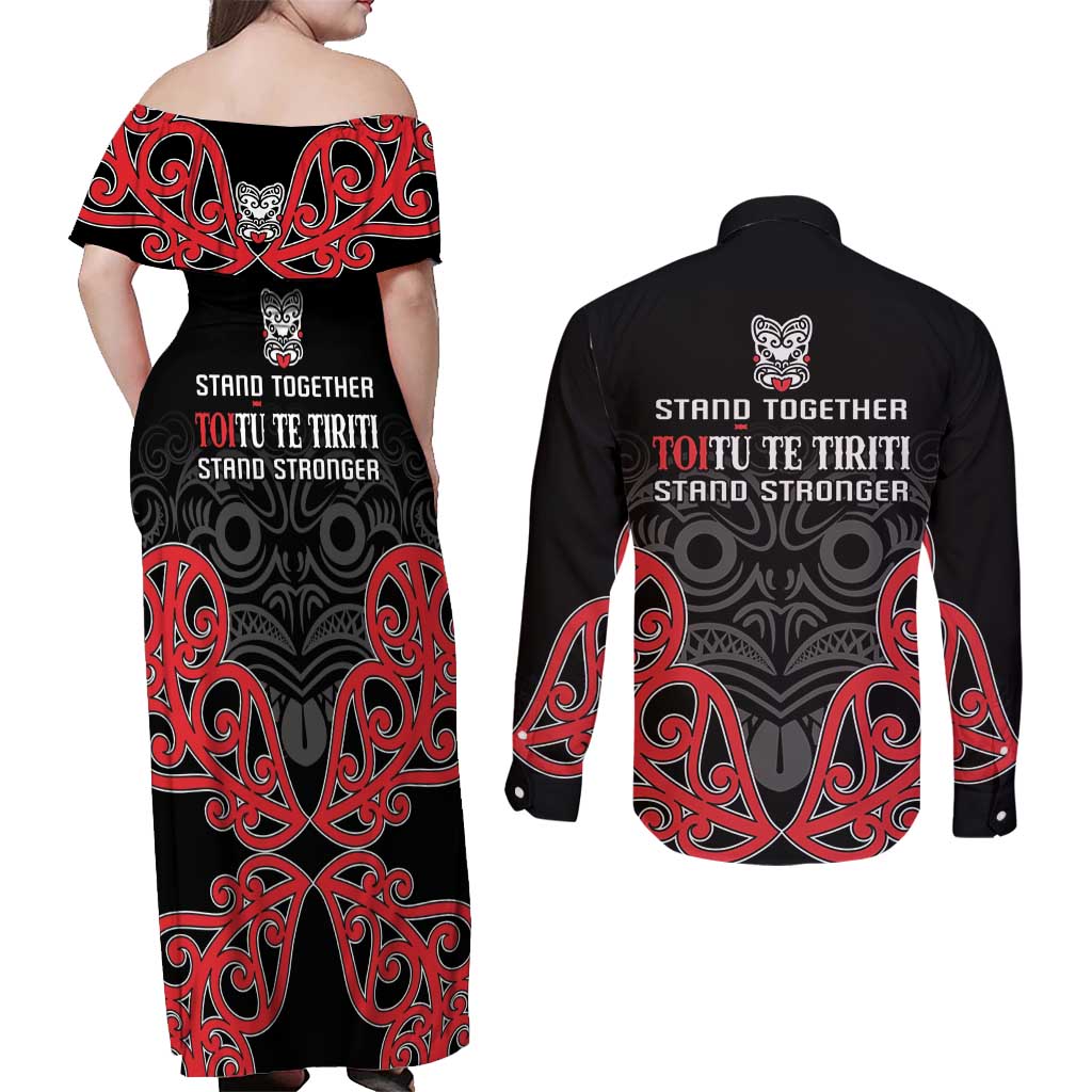 Toitu Te Tiriti 1840 Aotearoa Couples Matching Off Shoulder Maxi Dress and Long Sleeve Button Shirt Stand Together Stand Stronger