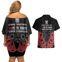 Toitu Te Tiriti 1840 Aotearoa Couples Matching Off Shoulder Short Dress and Hawaiian Shirt Stand Together Stand Stronger