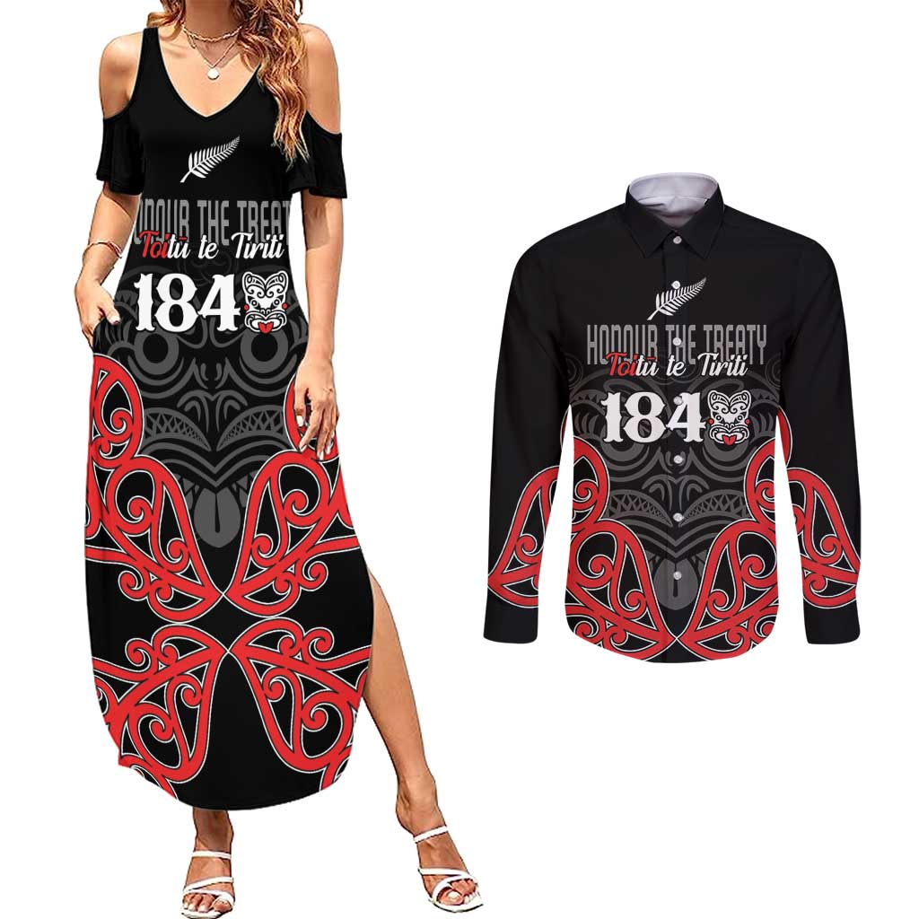 Toitu Te Tiriti 1840 Aotearoa Couples Matching Summer Maxi Dress and Long Sleeve Button Shirt Stand Together Stand Stronger