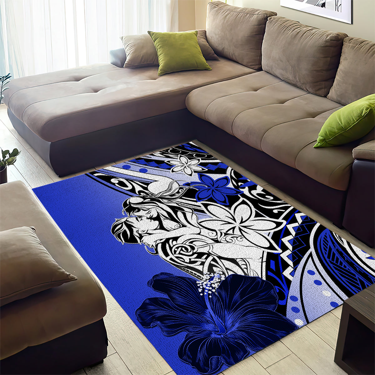 Polynesian Valentine Area Rug Couple Floral Unique Blue Version LT01 - Polynesian Pride
