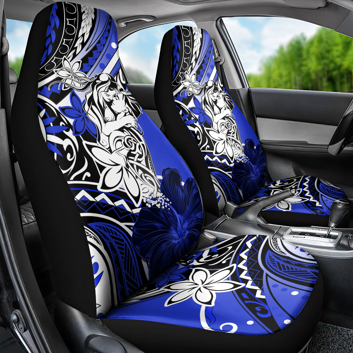 Polynesian Valentine Car Seat Cover Couple Floral Unique Blue Version LT01 - Polynesian Pride