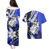 Polynesian Valentine Couples Matching Puletasi and Hawaiian Shirt Couple Floral Unique Blue Version LT01 - Polynesian Pride