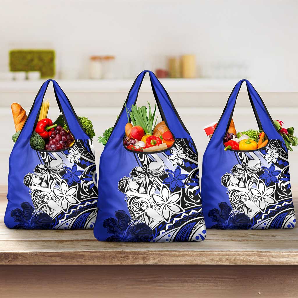Polynesian Valentine Grocery Bag Couple Floral Unique Blue Version