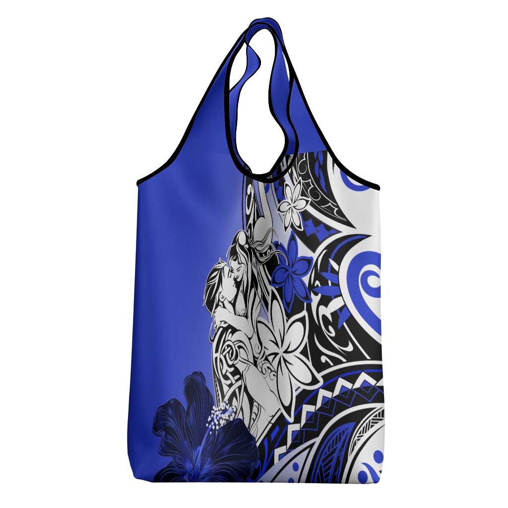 Polynesian Valentine Grocery Bag Couple Floral Unique Blue Version