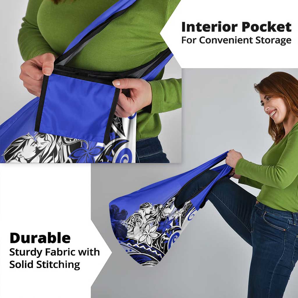 Polynesian Valentine Grocery Bag Couple Floral Unique Blue Version