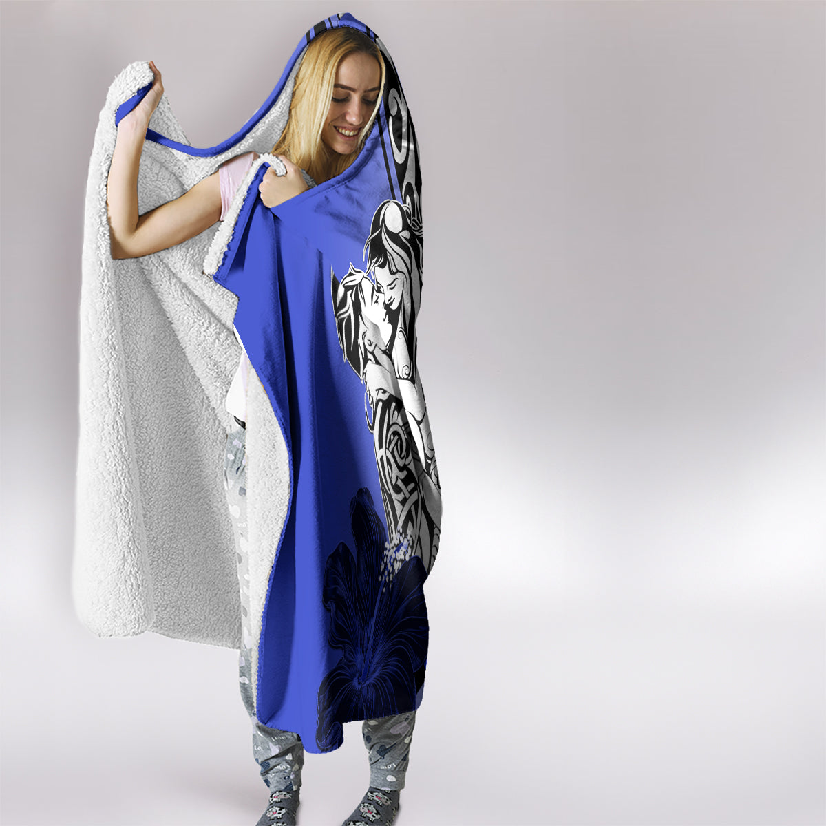 Polynesian Valentine Hooded Blanket Couple Floral Unique Blue Version LT01 - Polynesian Pride