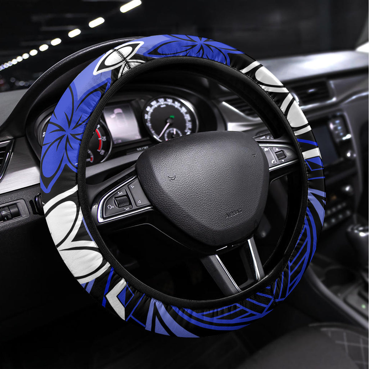 Polynesian Valentine Steering Wheel Cover Couple Floral Unique Blue Version LT01 Universal Fit Blue - Polynesian Pride