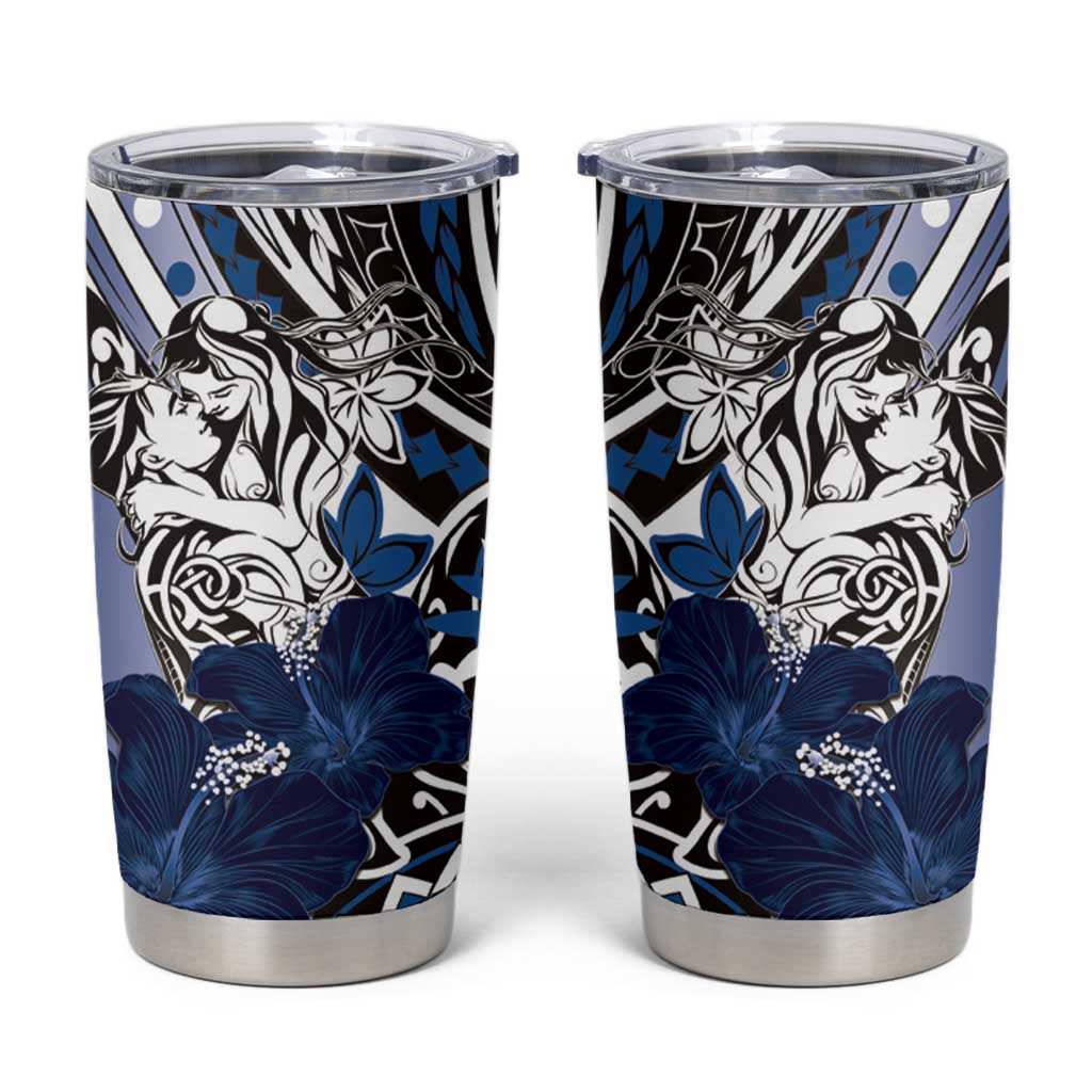 Polynesian Valentine Tumbler Cup Couple Floral Unique Blue Version