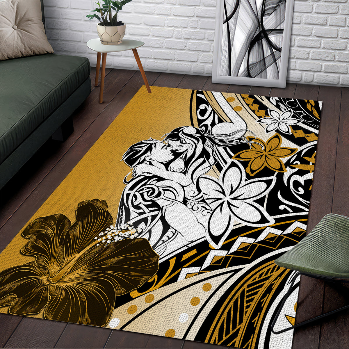 Polynesian Valentine Area Rug Couple Floral Unique Gold Version LT01 Gold - Polynesian Pride