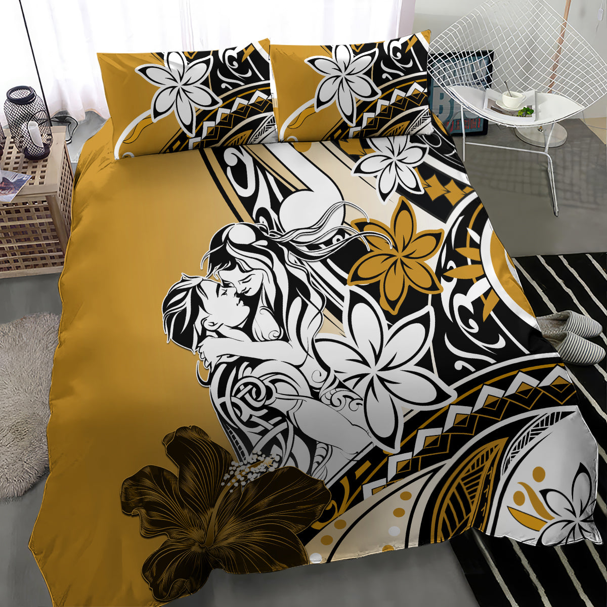 Polynesian Valentine Bedding Set Couple Floral Unique Gold Version LT01 - Polynesian Pride