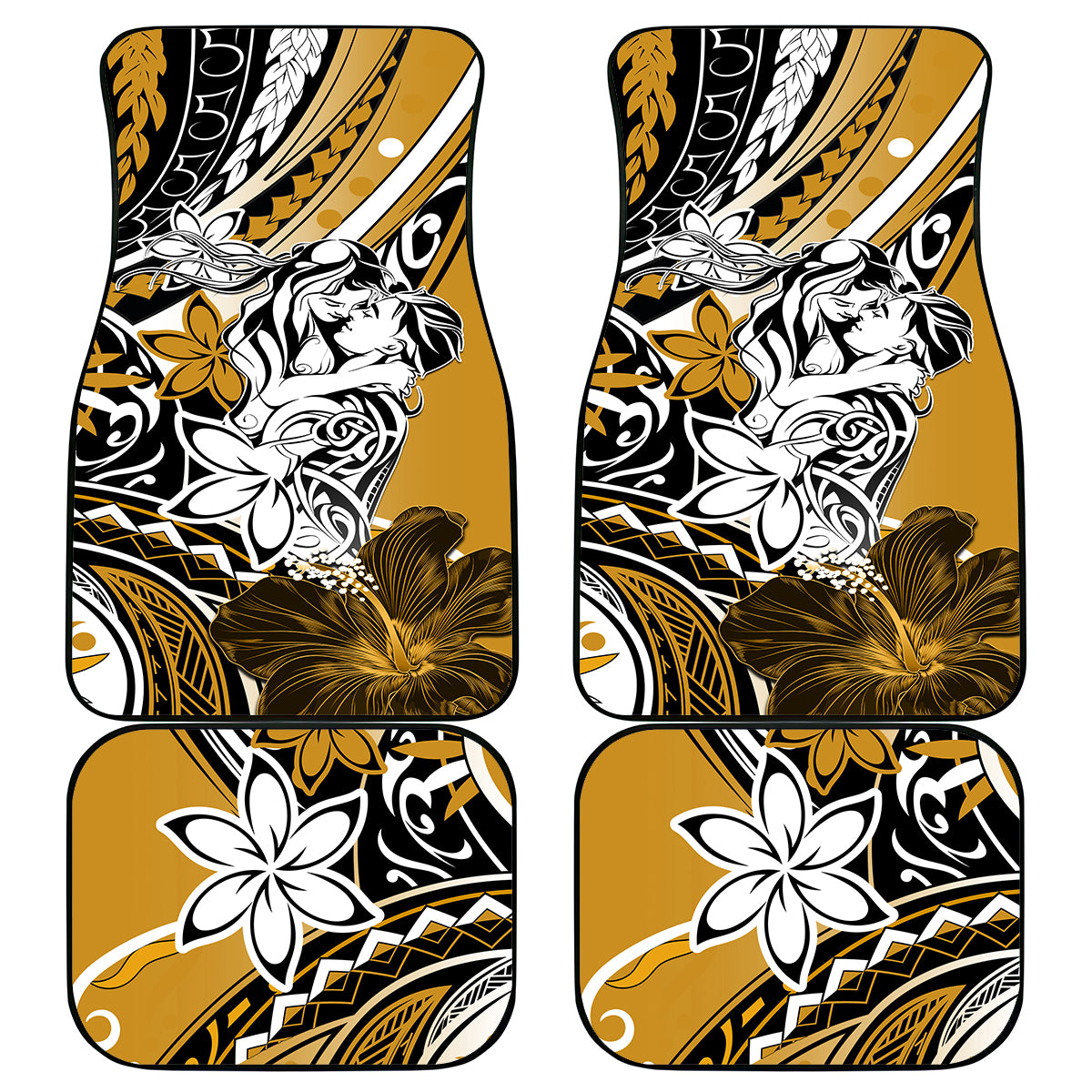 Polynesian Valentine Car Mats Couple Floral Unique Gold Version LT01 Gold - Polynesian Pride