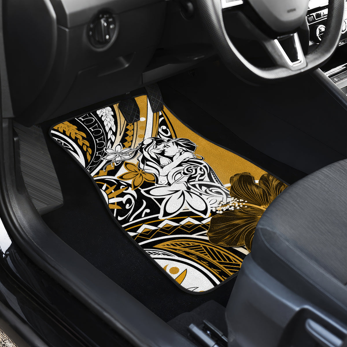 Polynesian Valentine Car Mats Couple Floral Unique Gold Version LT01 - Polynesian Pride