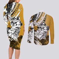Polynesian Valentine Couples Matching Long Sleeve Bodycon Dress and Long Sleeve Button Shirt Couple Floral Unique Gold Version LT01 - Polynesian Pride