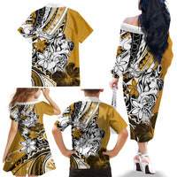 Polynesian Valentine Family Matching Off Shoulder Long Sleeve Dress and Hawaiian Shirt Couple Floral Unique Gold Version LT01 - Polynesian Pride