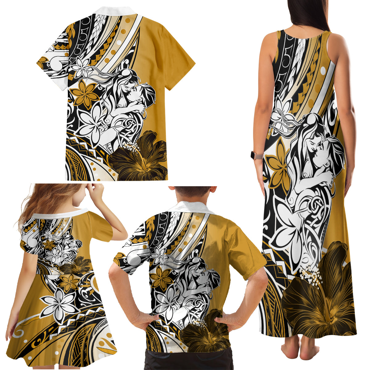 Polynesian Valentine Family Matching Tank Maxi Dress and Hawaiian Shirt Couple Floral Unique Gold Version LT01 - Polynesian Pride