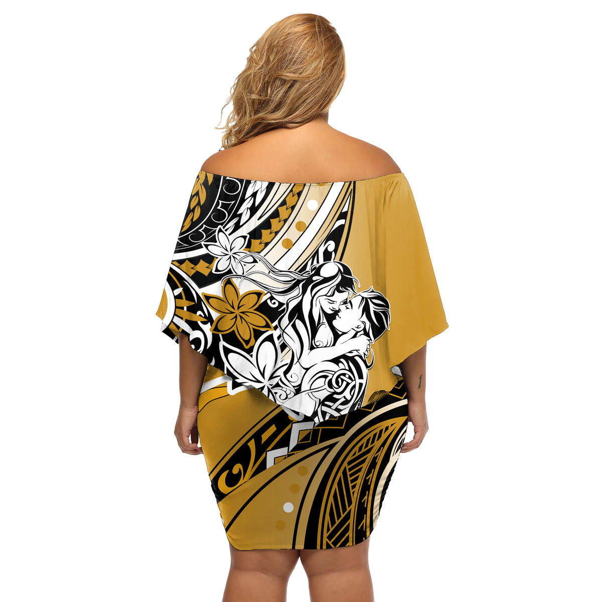 Polynesian Valentine Off Shoulder Short Dress Couple Floral Unique Gold Version LT01 - Polynesian Pride