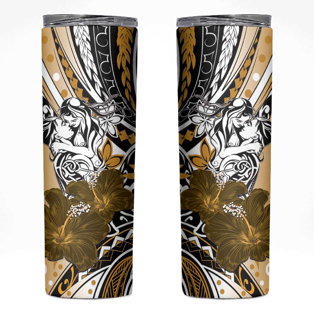 Polynesian Valentine Skinny Tumbler Couple Floral Unique Gold Version