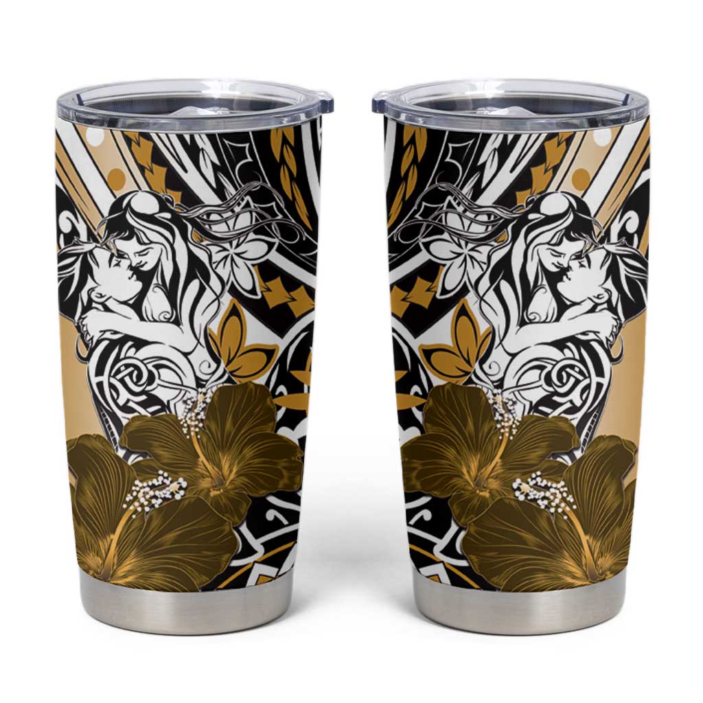 Polynesian Valentine Tumbler Cup Couple Floral Unique Gold Version