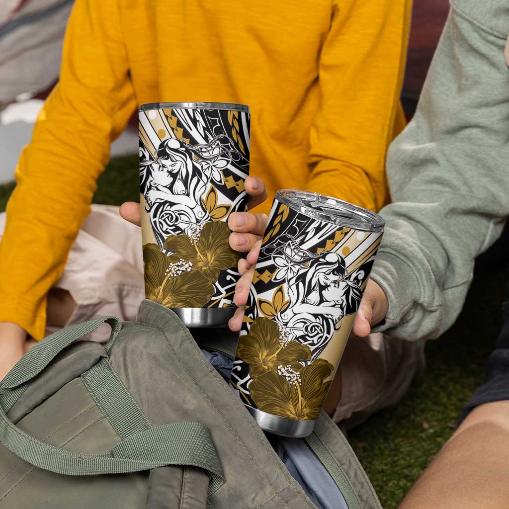 Polynesian Valentine Tumbler Cup Couple Floral Unique Gold Version