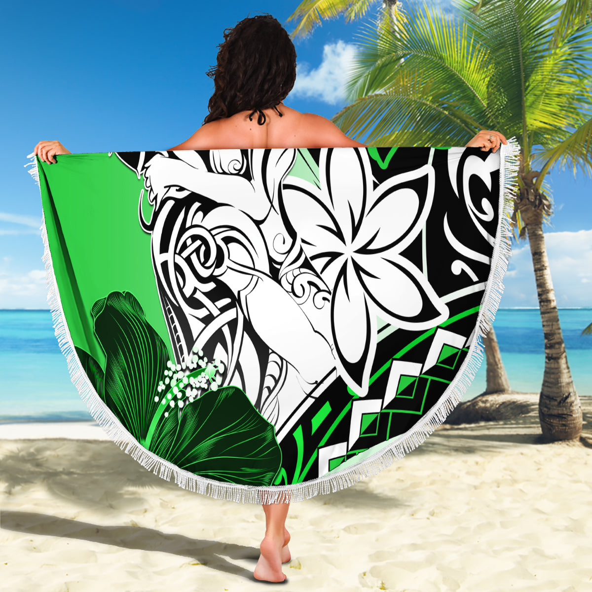 Polynesian Valentine Beach Blanket Couple Floral Unique Green Version LT01 - Polynesian Pride