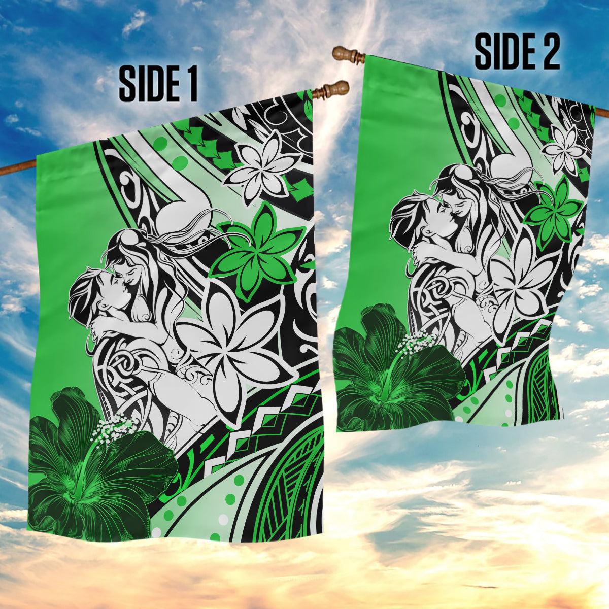 Polynesian Valentine Garden Flag Couple Floral Unique Green Version LT01 - Polynesian Pride