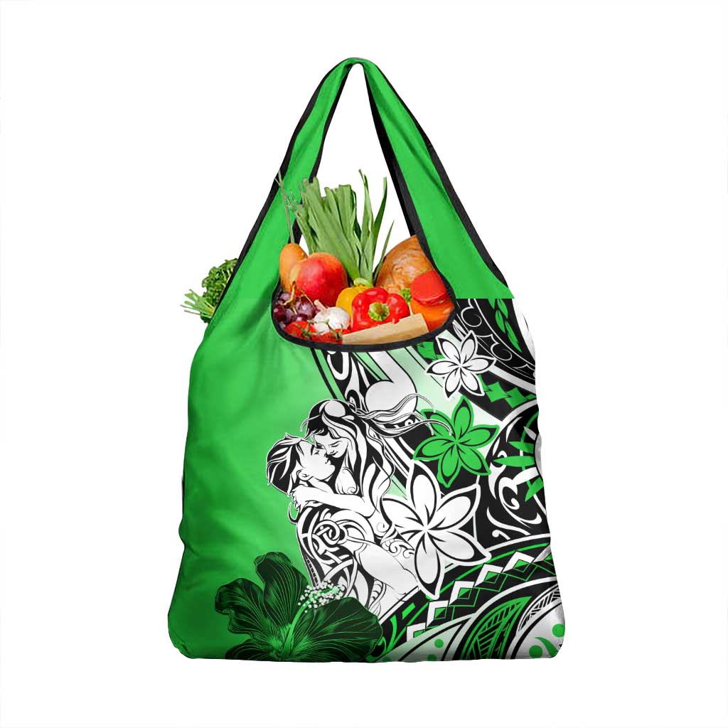 Polynesian Valentine Grocery Bag Couple Floral Unique Green Version