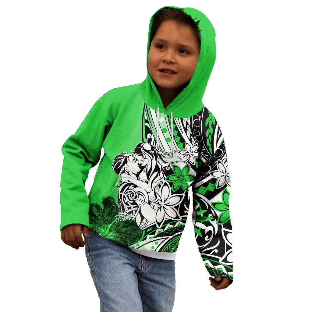 Polynesian Valentine Kid Hoodie Couple Floral Unique Green Version LT01 - Polynesian Pride
