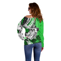 Polynesian Valentine Off Shoulder Sweater Couple Floral Unique Green Version LT01 - Polynesian Pride