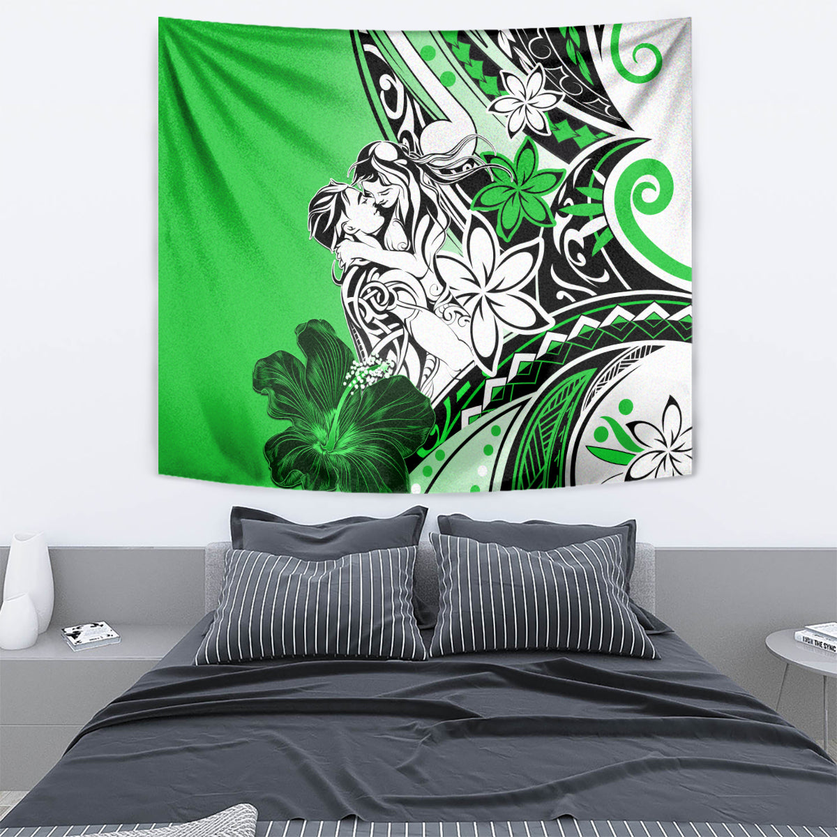 Polynesian Valentine Tapestry Couple Floral Unique Green Version LT01 - Polynesian Pride