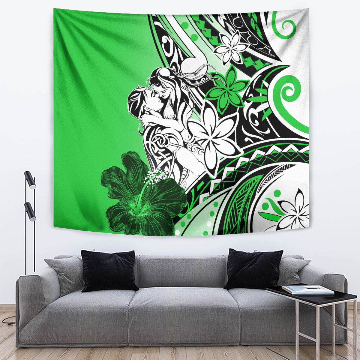 Polynesian Valentine Tapestry Couple Floral Unique Green Version LT01 - Polynesian Pride