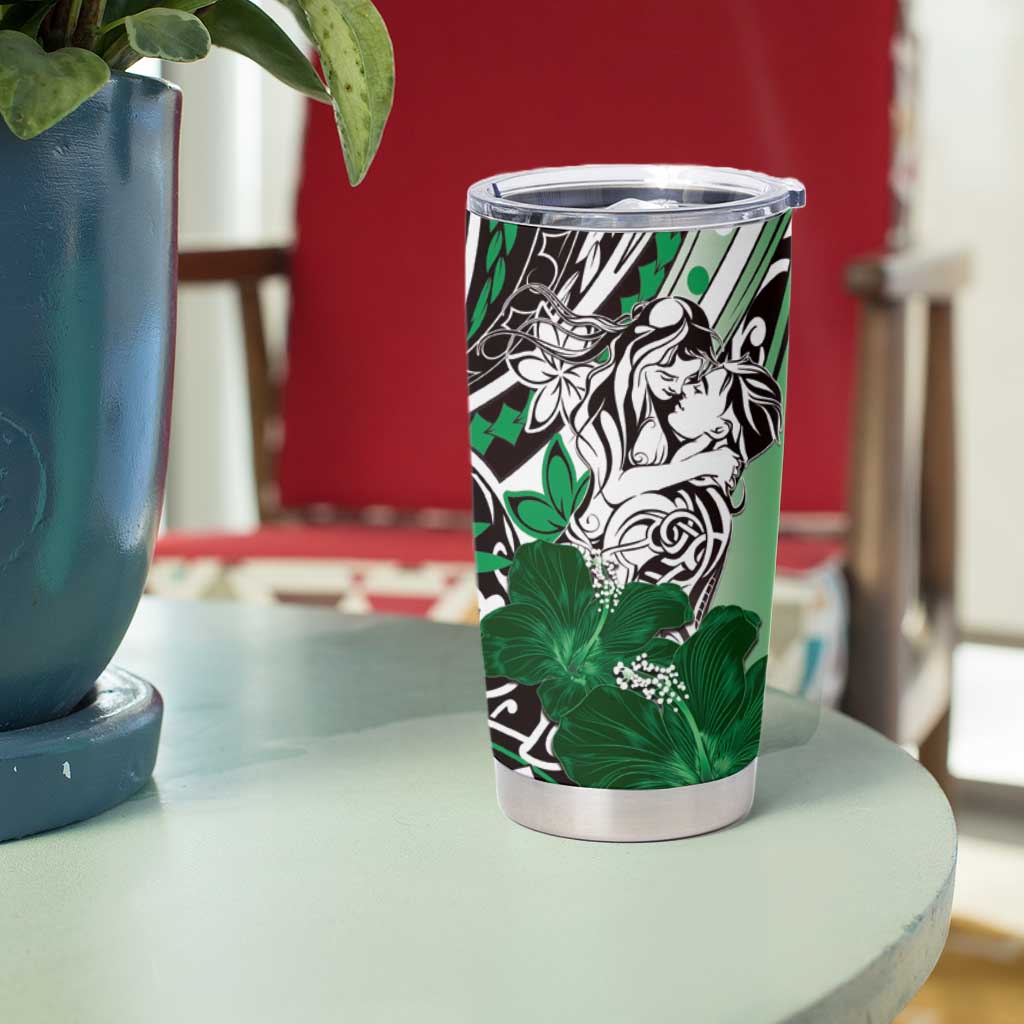 Polynesian Valentine Tumbler Cup Couple Floral Unique Green Version